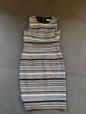 Calvin Klein Black & Gray Striped Sleeveless Sheath Dress